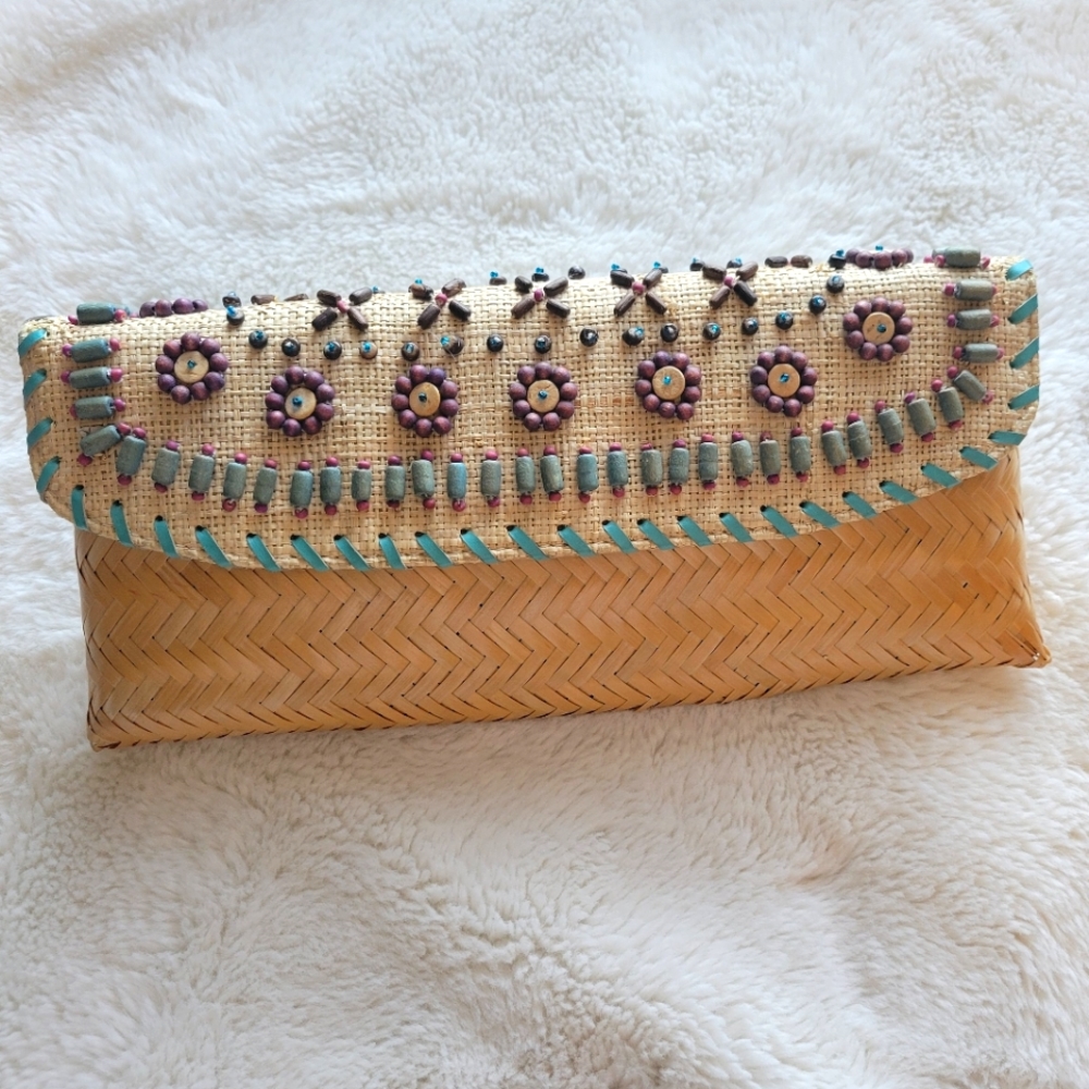Saks Fifth Avenue woven straw clutch, Purse, Boho